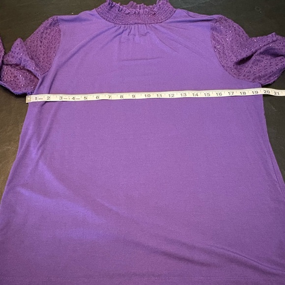 Talbots Vibrant Purple Blouse with Sheer Textured Sleeves size Large - Picture 7 of 12